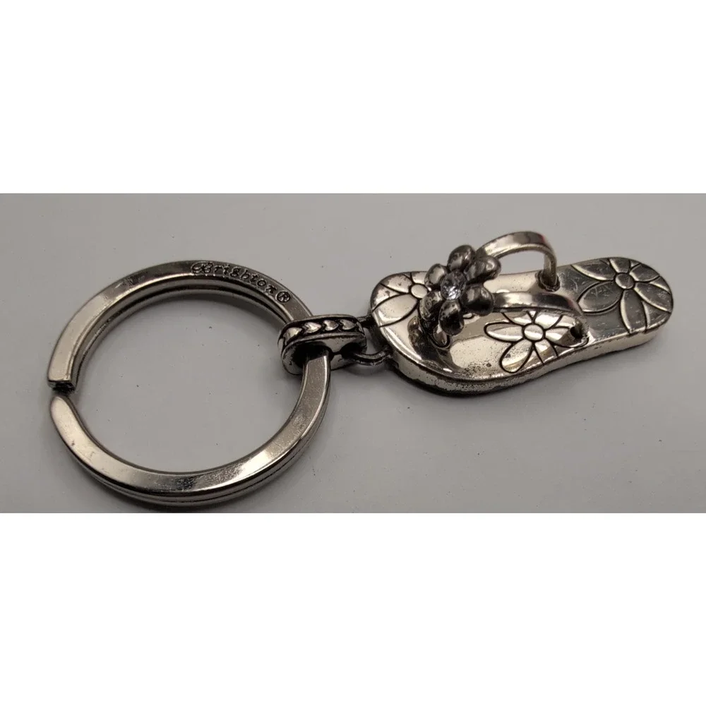 Brighton Silver Tone Flip Flop Sandal Keychain Floral Charm Crystal Accent wear
